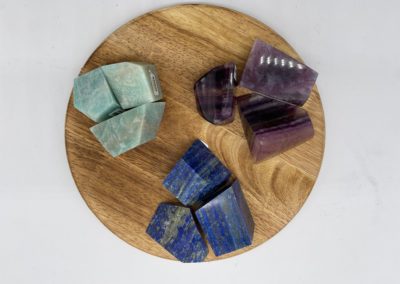 Teal, purple, and blue healing crystals